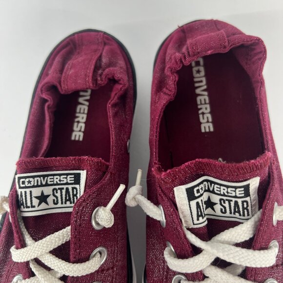 9 Women- Converse Chuck Taylor All Star Shoreline Slip On Maroon Silver Sneakers - Picture 5 of 15